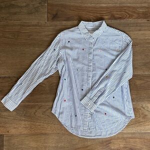Rails Taylor Shirt in Rainbow Hearts, Blue and White Striped Button-Down Shirt
